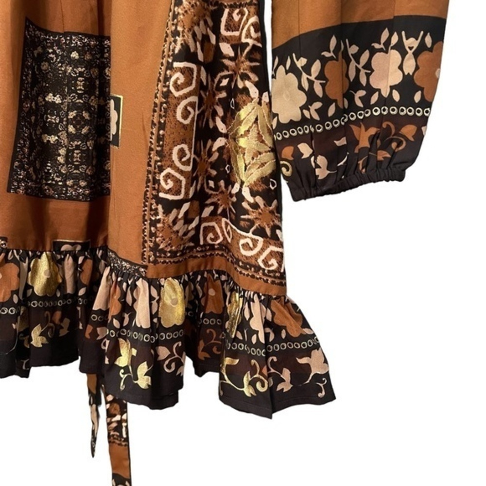 Chelsea & Violet Brown Gold Floral Plunge Mini Dress NWT XS Boho Festival - Picture 7 of 11